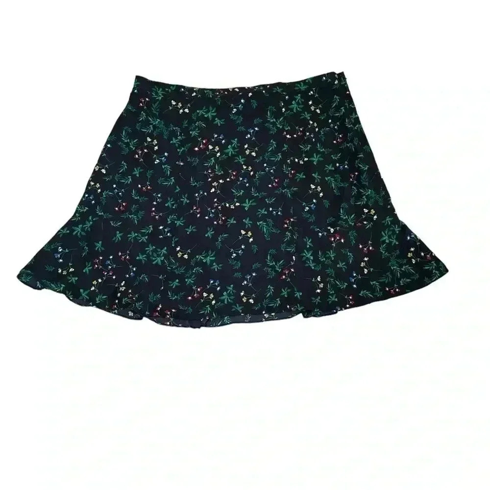 Banana Republic  black floral print fit and flare skirt sz 14